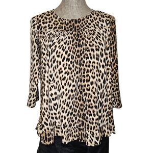 Alisha Levine 100% Silk Top Leopard Print Size XS Mob Wife Y2K Peplum Ruffle
